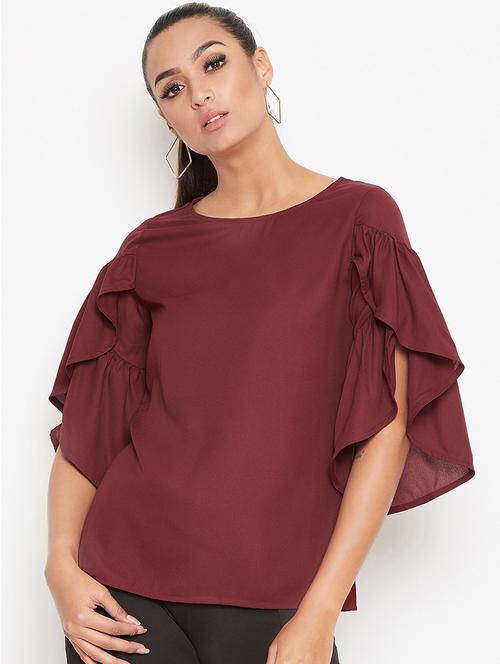 bell sleeved solid top - 16981231 - Very Small Image - 1