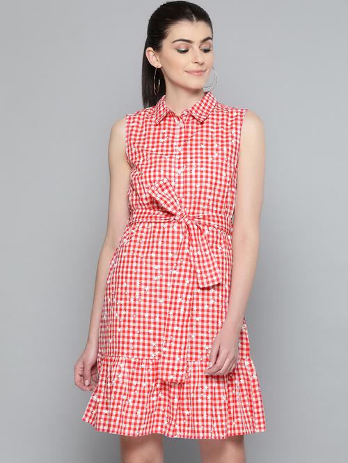tie front gingham checkered shirt dress - 16981245 - Very Small Image - 1