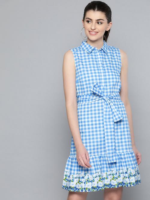 tie front gingham checkered shirt dress - 16981246 - Very Small Image - 1
