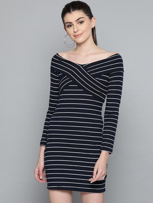 off shoulder striped bodycon dress - 16981262 - Very Small Image - 1