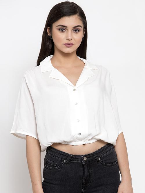lapel neck crop shirt - 16981697 - Very Small Image - 1
