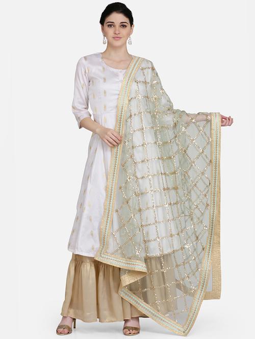 sea green sequined dupatta - 16981903 - Very Small Image - 1