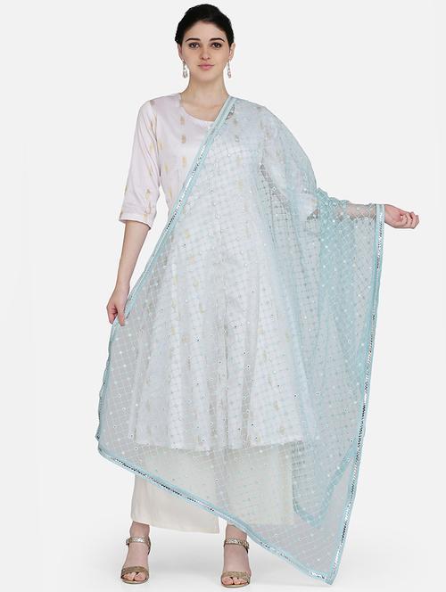 turquoise chikankari dupatta - 16981907 - Very Small Image - 1