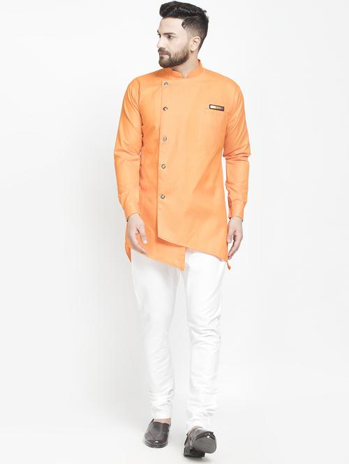 orange solid kurta pyjama set - 16981914 - Very Small Image - 1