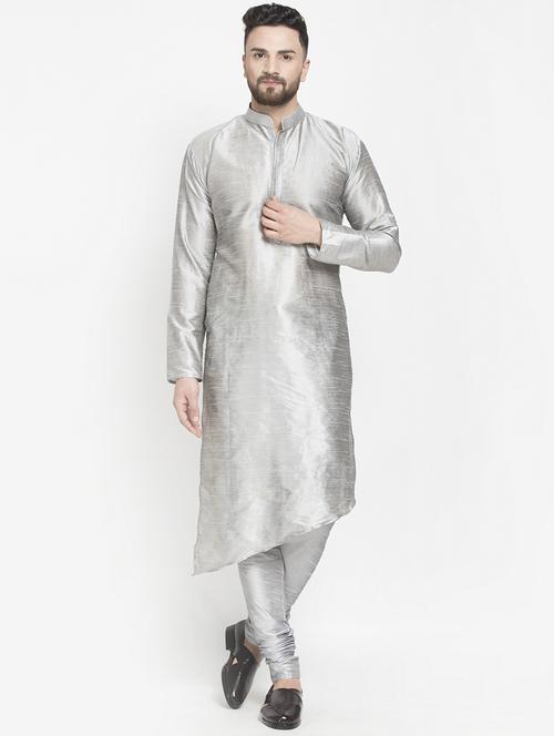 silver silk blend kurta pyjama set - 16981932 - Very Small Image - 1