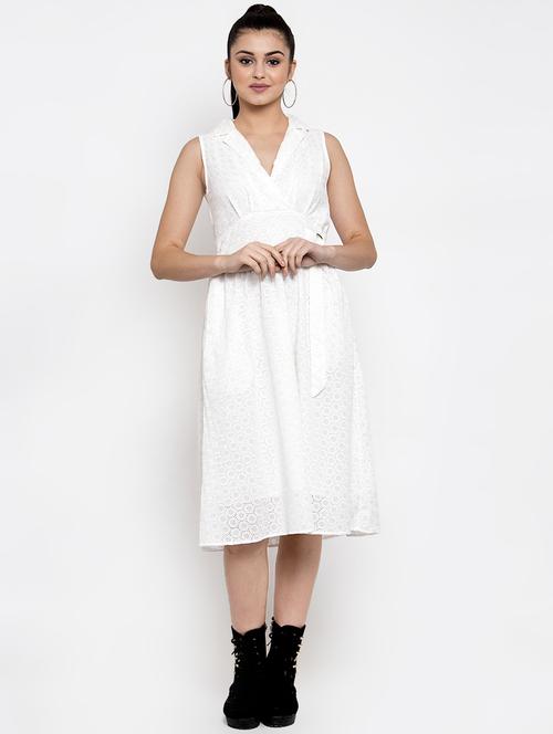 lapel neck crochet a-line dress - 16982102 - Very Small Image - 1