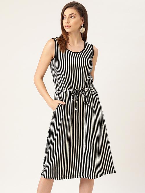 drawstring waist striped a-line dress - 16982128 - Very Small Image - 1