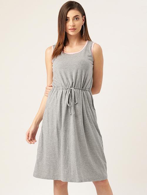 drawstring waist solid a-line dress - 16982129 - Very Small Image - 1