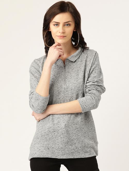 zipper neck melange tee - 16982140 - Very Small Image - 1