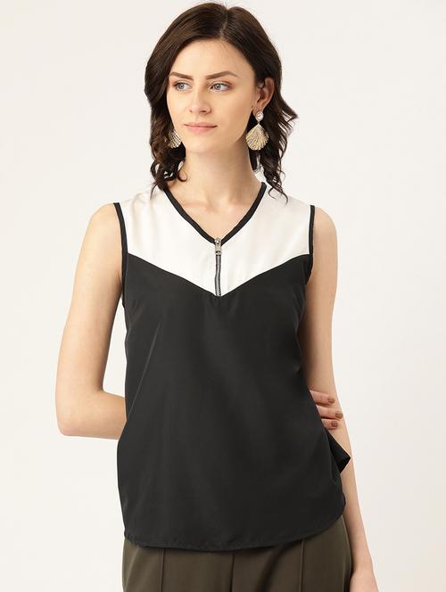 color block zipper neck top - 16982157 - Very Small Image - 1