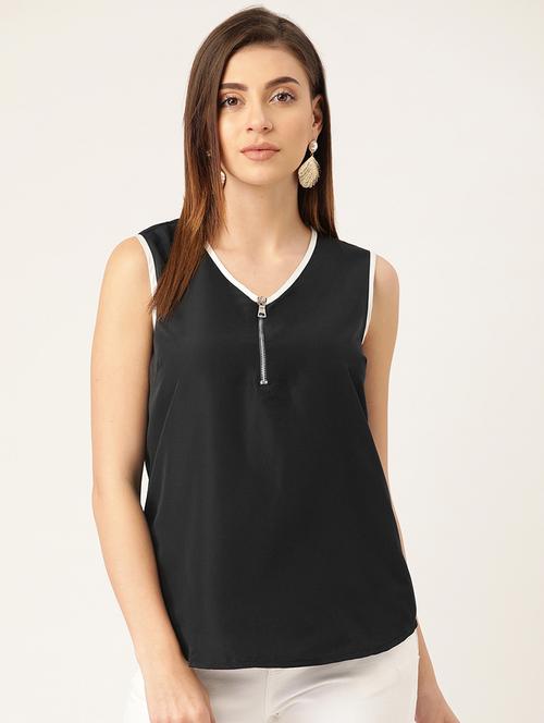 contrast detail zipper neck top - 16982169 - Very Small Image - 1