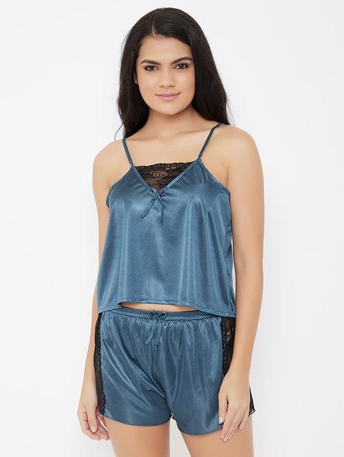 lace detail satin top with shorts - 16985418 - Very Small Image - 1