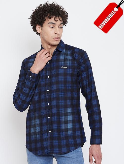 dark blue reversible checkered casual shirt - 16985933 - Very Small Image - 1
