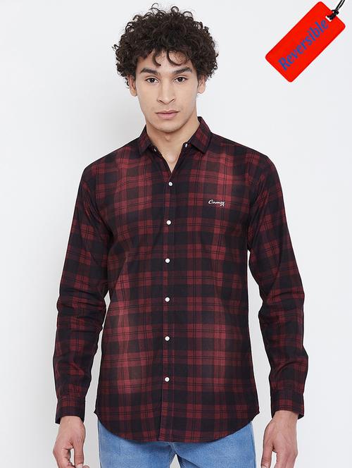 red reversible checkered casual shirt - 16985936 - Very Small Image - 1