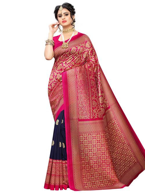 floral half & half mysore silk saree with blouse - 16986267 - Very Small Image - 1