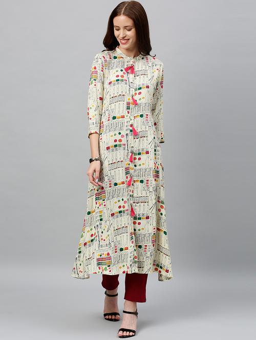 printed a-line ethnic dress - 16987228 - Very Small Image - 1
