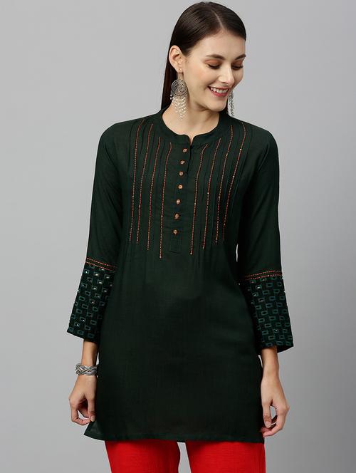 mandarin neck pintucks straight kurti - 16987262 - Very Small Image - 1
