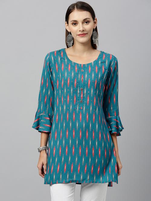 ikat print straight kurti - 16987273 - Very Small Image - 1