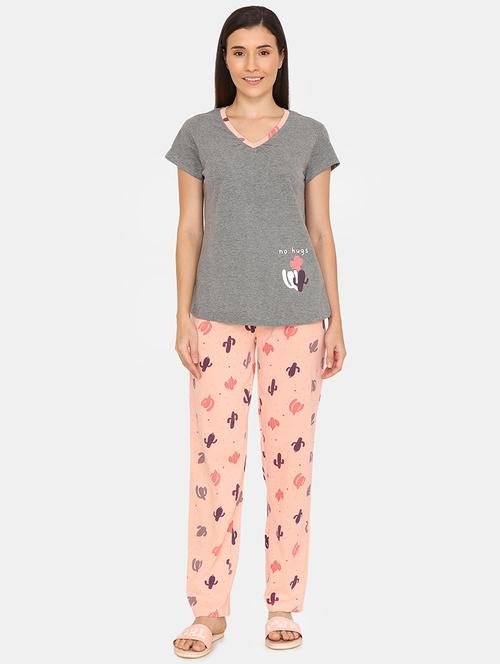 quirky tee with printed pajama set - 16987747 - Very Small Image - 1