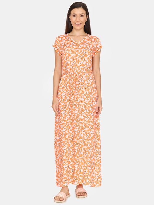 v neck floral nighty - 16987762 - Very Small Image - 1