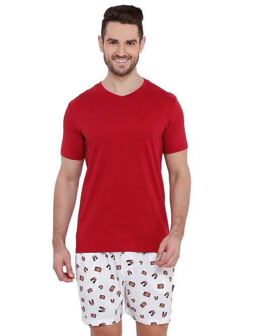red solid t-shirt with white printed boxers - 16988242 - Very Small Image - 1