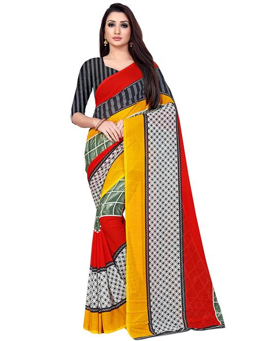 geometric printed saree with blouse - 16988371 - Very Small Image - 1