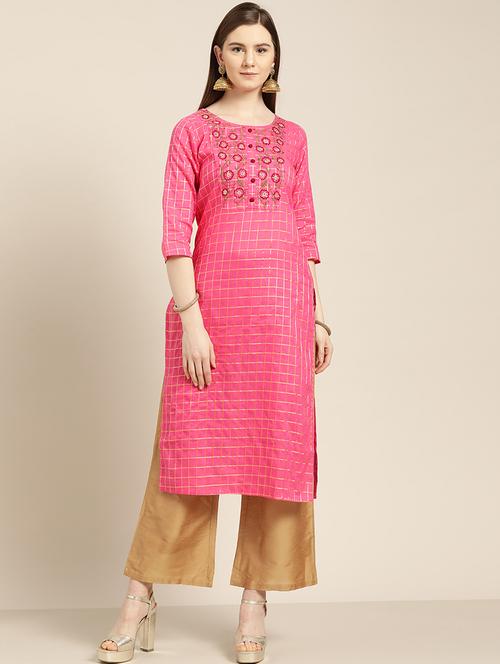 yoke embroidered straight kurta - 16989113 - Very Small Image - 1