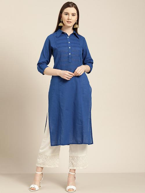 pintucks solid straight kurta - 16989118 - Very Small Image - 1