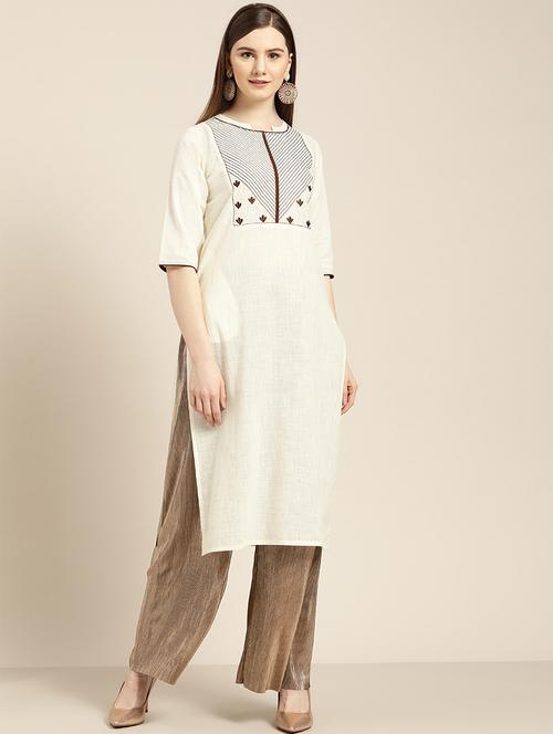 yoke embroidered straight kurta - 16989122 - Very Small Image - 1