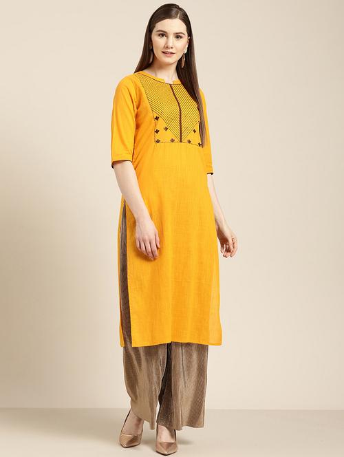yoke embroidered straight kurta - 16989123 - Very Small Image - 1