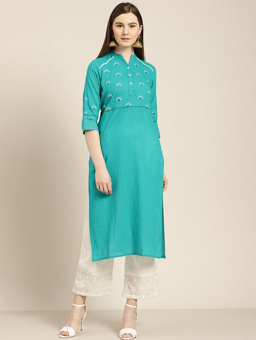 yoke embroidered straight kurta - 16989125 - Very Small Image - 1