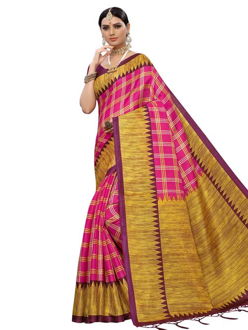 check printed saree with blouse - 16989489 - Very Small Image - 1