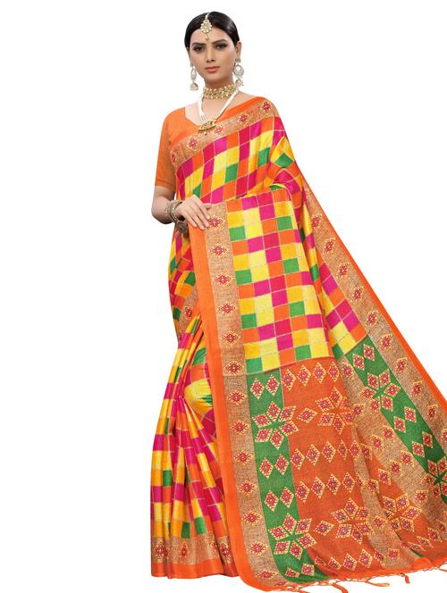 check printed saree with blouse - 16989501 - Very Small Image - 1