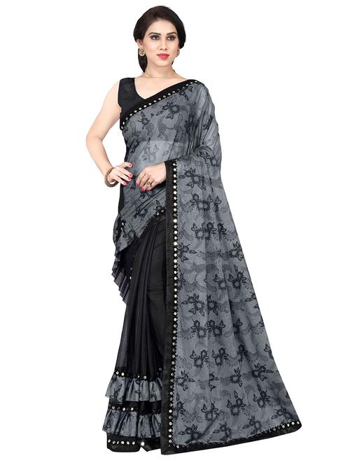 floral half & half ruffled saree with blouse - 16989611 - Very Small Image - 1
