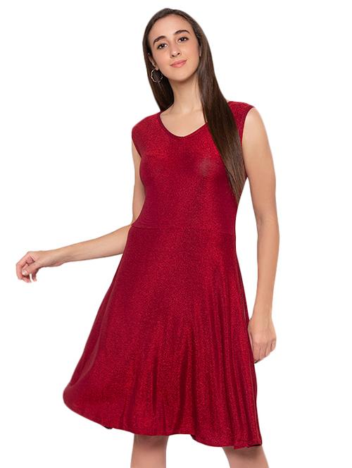 v neck shimmer flared dress - 16989789 - Very Small Image - 1