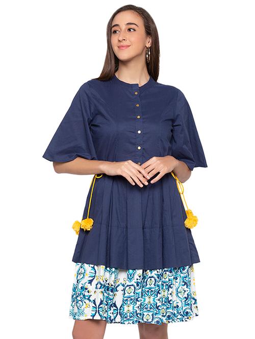 drawstring waist floral hem flared dress - 16989810 - Very Small Image - 1