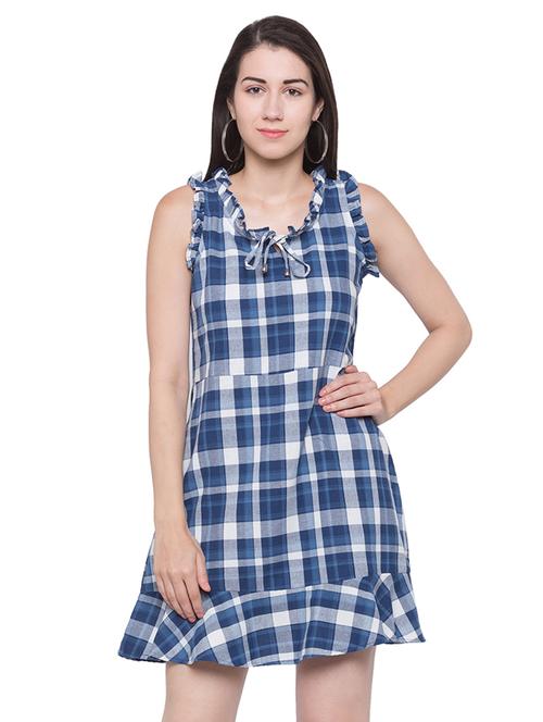 tie up neck checkered a-line dress - 16989832 - Very Small Image - 1