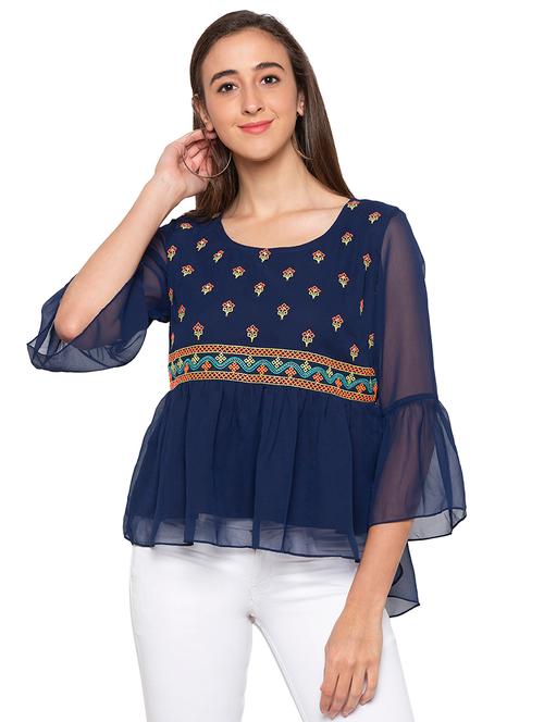 embroidered high-low sheer top - 16989860 - Very Small Image - 1
