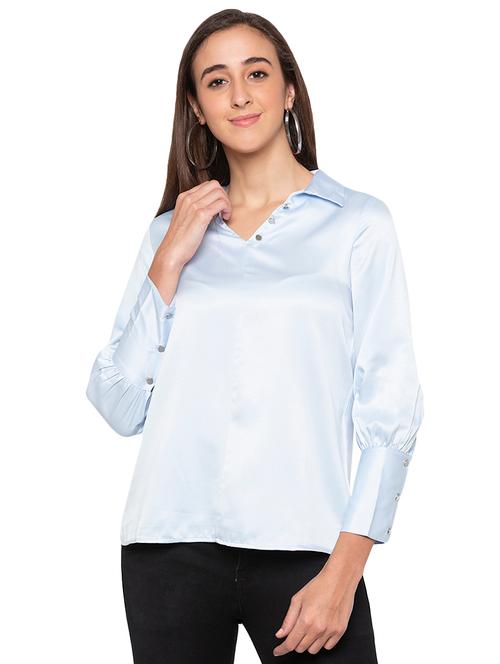 metallic button detail satin shirt - 16989884 - Very Small Image - 1