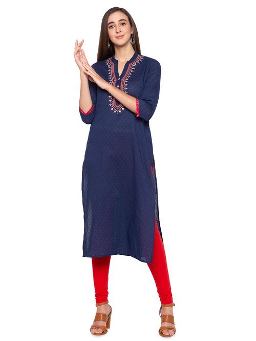 yoke embroidered dobby straight kurta - 16989994 - Very Small Image - 1