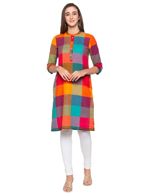 checkered straight kurta - 16989997 - Very Small Image - 1