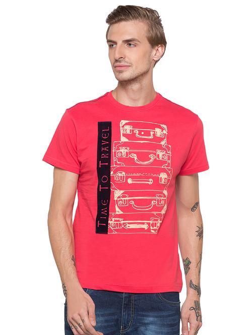 red typographic chest print t-shirt - 16990075 - Very Small Image - 1