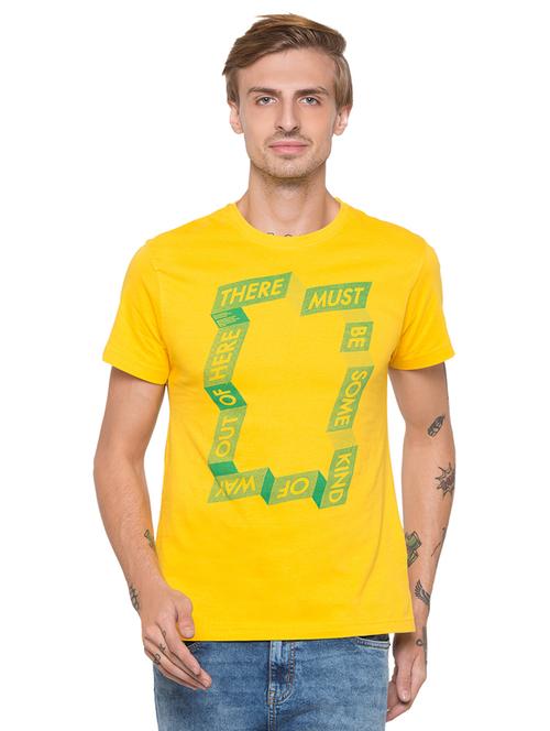 yellow typographic chest print t-shirt - 16990109 - Very Small Image - 1