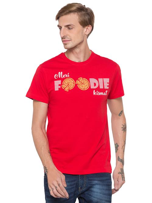 red typographic chest print t-shirt - 16990114 - Very Small Image - 1