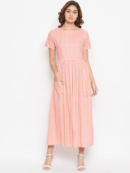 round neck striped flared dress - 16990344 - Very Small Image - 1
