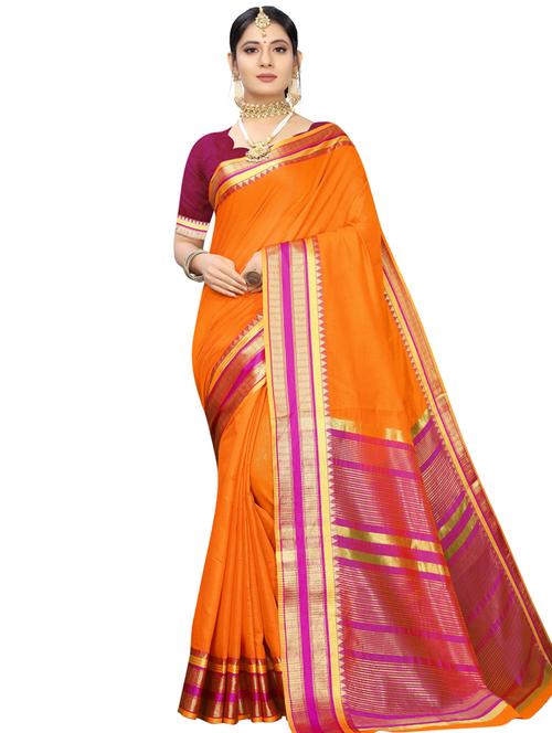 solid bordered saree with blouse - 16990358 - Very Small Image - 1