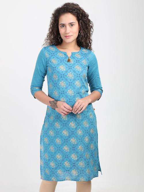 gold print straight kurta - 16990430 - Very Small Image - 1