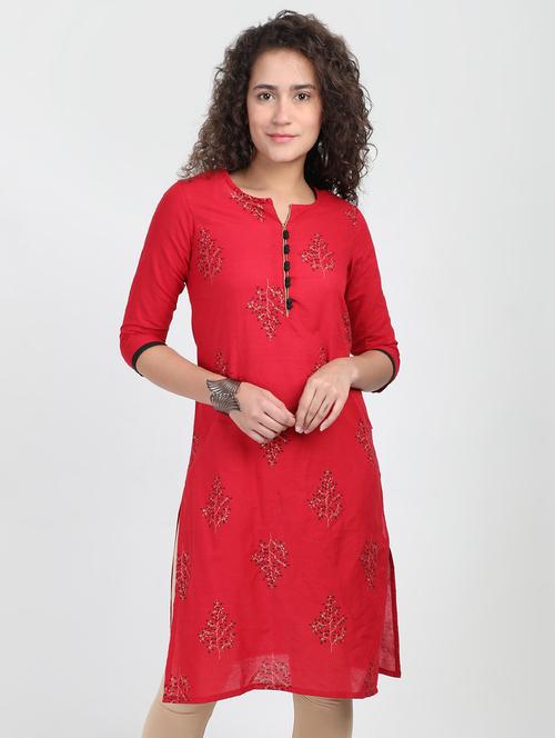 gold print straight kurta - 16990431 - Very Small Image - 1