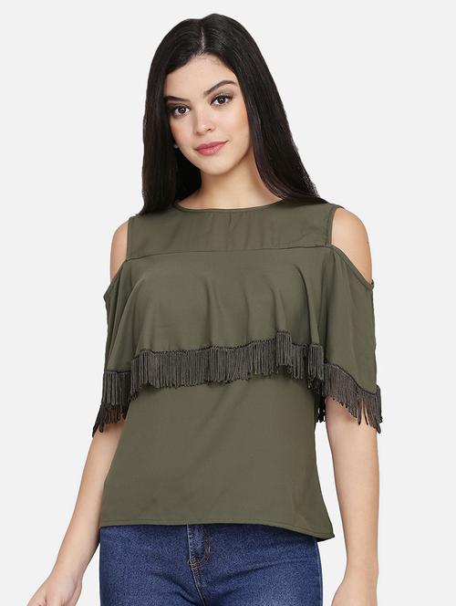 cold shoulder ruffle top - 16990590 - Very Small Image - 1