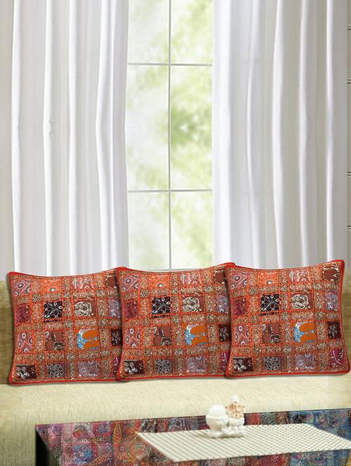patchwork embroidery assorted cushion cover (pack of 3) - 16991632 - Very Small Image - 1